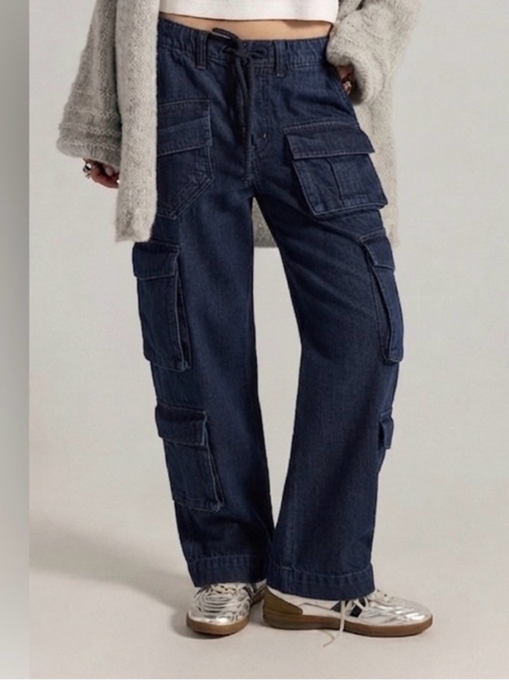 Free People Tahiti Cargo Pants Washed Black Utility Drawstring Size XS